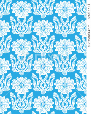 Seamless floral pattern with stylized decorative flowers and leaves in folk art style. Vintage ornamental print inspired by traditional motifs. 139014341