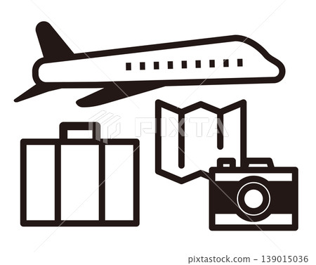 旅遊主題的簡約線條藝術圖示（圖像插圖，代表入境旅遊、旅行、發展策略、假期和休閒） 139015036