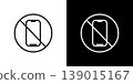 一個 LINE 圖標，表示禁止使用智慧型手機。一組黑白線條組成的單色向量圖。 139015167