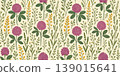 Vector seamless floral pattern with clovers, wildflowers and herbs in boho style 139015641