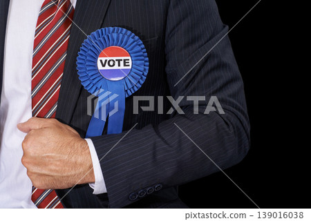 Man, vote and suit for election, ribbon and politician for support, government and politics. Elections, voter choice and representative for party, registration and democracy for voting register Man, vote and suit for election, ribbon and politician for support, government and politics. Elections, voter choice and representative for party, registration and democracy for voting register 139016038