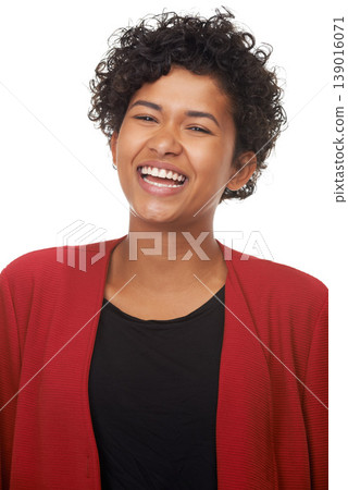 Woman, laughing and happy in portrait, studio and funny joke or comedy, fun and white background. Female person, silly and humor or goofy, comic and positive mindset or excited, freedom and mockup Woman, laughing and happy in portrait, studio and funny joke or comedy, fun and white background. Female person, silly and humor or goofy, comic and positive mindset or excited, freedom and mockup 139016071