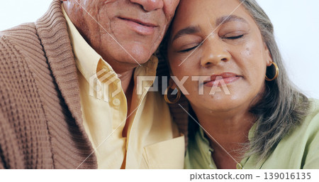 Love, hug and senior couple relax together with trust, commitment and support in retirement. Marriage, old woman and elderly man embrace with loyalty, romance and happiness with peace in relationship Love, hug and senior couple relax together with trust, commitment and support in retirement. Marriage, old woman and elderly man embrace with loyalty, romance and happiness with peace in relationship 139016135