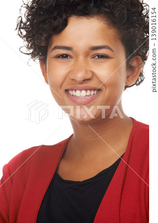 Woman, happy and smile in portrait, studio and confidence for fashion, proud and beauty. Mexican female person, face and startup or entrepreneur, curly hair and positive mindset by white background Woman, happy and smile in portrait, studio and confidence for fashion, proud and beauty. Mexican female person, face and startup or entrepreneur, curly hair and positive mindset by white background 139016154