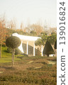 view of white columns in modern public park during day. pavilion. infrastructure. 139016824