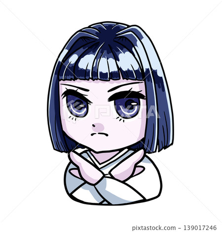 一張色彩鮮豔的Q版女孩插圖,風格偏冷(冬季型),正在比劃“不”的手勢。 一張色彩鮮豔的Q版女孩插圖,風格偏冷(冬季型),正在比劃“不”的手勢。 139017246