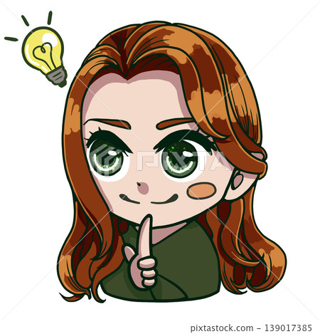 一幅色彩鮮豔的Q版女孩插畫，她有著溫暖的秋日膚色。 139017385