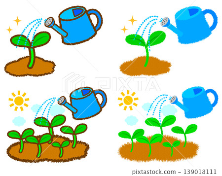 一套植物栽培和澆水壺的插圖。 139018111