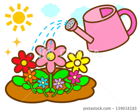 Illustration of a watering can used to water flowers Illustration of a watering can used to water flowers 139018183