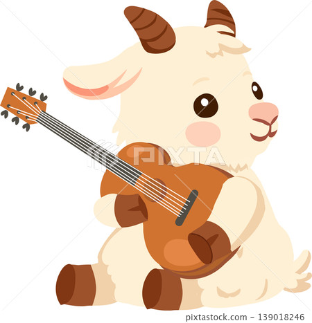 cute goat illustration with guitar cartoon animal baby goat character music theme kids friendly art cute goat illustration with guitar cartoon animal baby goat character music theme kids friendly art 139018246