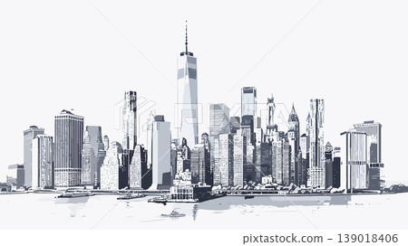 New york city skyline monochrome drawing illustration 139018406