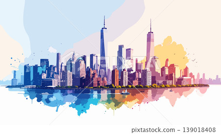 New york city skyline watercolor splash illustration New york city skyline watercolor splash illustration 139018408