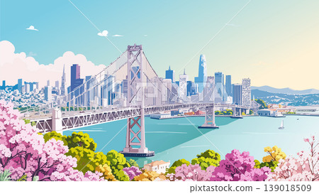 San francisco skyline with bay bridge during spring San francisco skyline with bay bridge during spring 139018509