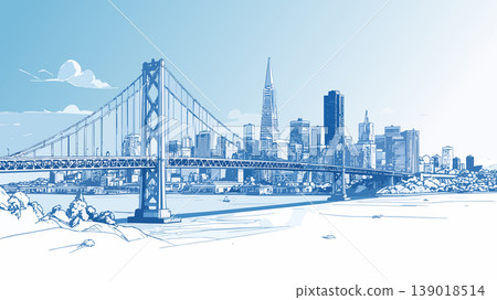San francisco skyline with bay bridge drawing San francisco skyline with bay bridge drawing 139018514