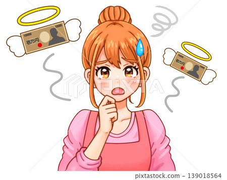 Illustration of a housewife struggling with financial difficulties Illustration of a housewife struggling with financial difficulties 139018564