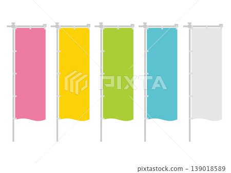 A set of illustrations of fluttering flags in pastel colors and white banners. A set of illustrations of fluttering flags in pastel colors and white banners. 139018589