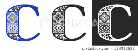Capital Letter C With Mediterranean Tile Pattern Capital Letter C With Mediterranean Tile Pattern 139018628