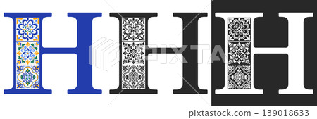 Capital Letter H With Mediterranean Tile Pattern Capital Letter H With Mediterranean Tile Pattern 139018633