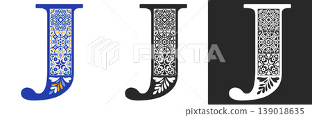 Capital Letter J With Mediterranean Tile Pattern Capital Letter J With Mediterranean Tile Pattern 139018635