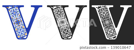 Capital Letter V With Mediterranean Tile Pattern Capital Letter V With Mediterranean Tile Pattern 139018647