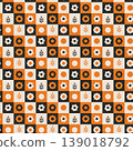 Retro Checker Floral Seamless Pattern with Orange Accent Mid Century Style 139018792