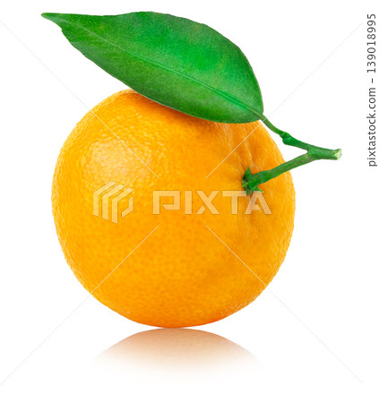 Single tangerine fruit with leaf. Fresh mandarin fruit with green leaf on white background. Clementine citrus fruit. Single tangerine fruit with leaf. Fresh mandarin fruit with green leaf on white background. Clementine citrus fruit. 139018995