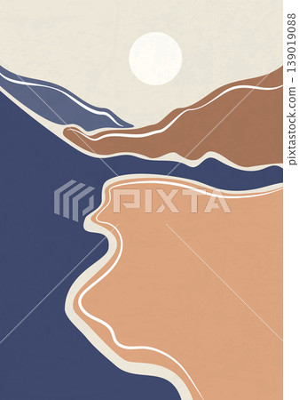 Abstract landscape poster. Nature wall decor contemporary art print, mid century mountain background. Vector illustration 10 eps. 139019088