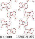 sex icon of a man and a woman in the shape of a heart, linear red pattern, Seamless design for romantic retail packaging 139019165