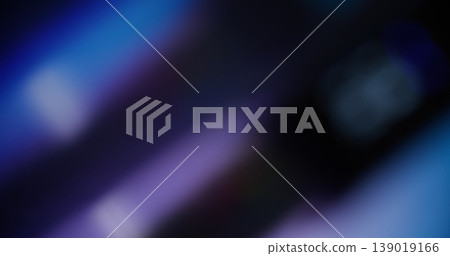Film defocused glow. Neon luminosity. Colorful mixing purple blue reflection. Striped optical lens on art black abstract background. Film defocused glow. Neon luminosity. Colorful mixing purple blue reflection. Striped optical lens on art black abstract background. 139019166