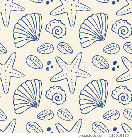Hand drawn sea shells blue pattern Hand drawn sea shells blue pattern 139019183