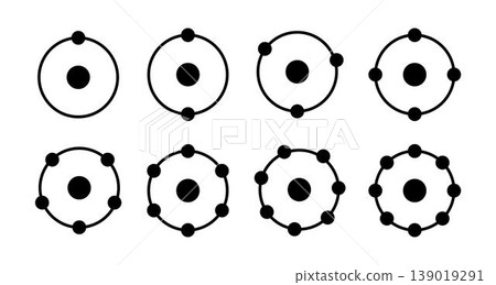 Electron, Ion, or Atom Illustration Set, Black and White Electron, Ion, or Atom Illustration Set, Black and White 139019291
