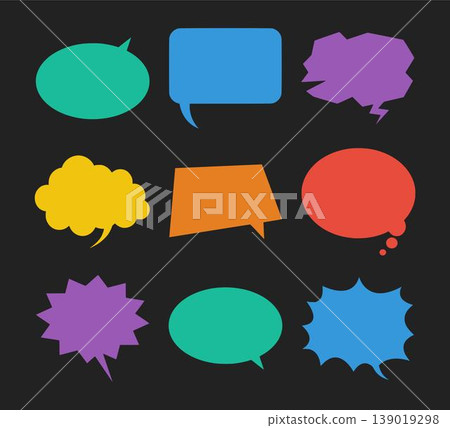 Colorful speech bubbles set on black background. Vector Illustration. Colorful speech bubbles set on black background. Vector Illustration. 139019298
