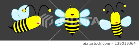 Joyful Flight Collection - Three Bees in Lighthearted Poses. Bee illustration sets. 139019364