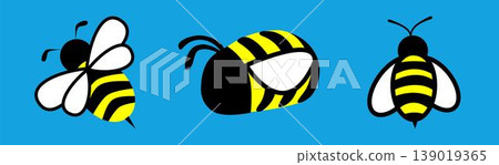 Buzzy Trio - Playful Bee Illustrations in Dynamic Stances. Bee illustration sets. Buzzy Trio - Playful Bee Illustrations in Dynamic Stances. Bee illustration sets. 139019365