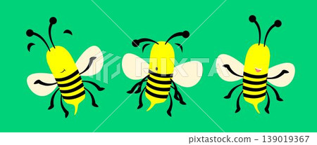 Buzz and Soar Set - Three Bees in Dynamic Illustrations. Bee illustration sets. 139019367