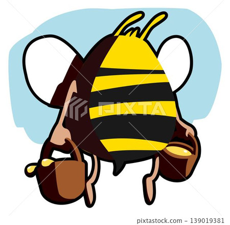 Sweet Whirligig Bee Illustration - Fun Nectar Adventure in Vector Form 139019381