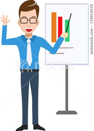Illustration of a Businessman Presenting a Chart on a Whiteboard Illustration of a Businessman Presenting a Chart on a Whiteboard 139019439