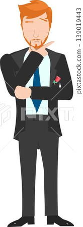 Illustration of a Man With Brown Hair in a Tuxedo Thinking About Something 139019443