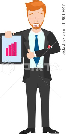Illustration of a Businessman With Brown Hair Showing a Bar Chart on a Tablet Pc Illustration of a Businessman With Brown Hair Showing a Bar Chart on a Tablet Pc 139019447