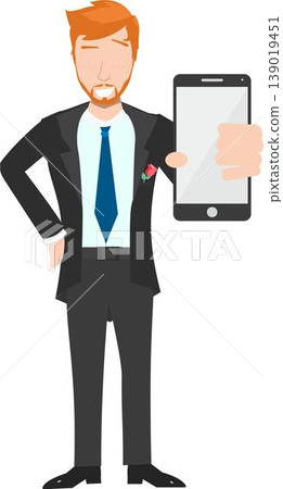 Illustration of a Businessman With Brown Hair Holding a Smartphone in His Hand Illustration of a Businessman With Brown Hair Holding a Smartphone in His Hand 139019451