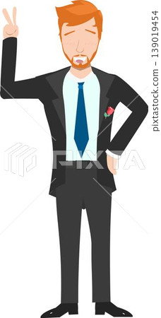 Illustration of a Businessman With Ginger Hair Wearing a Tuxedo and Showing a V-sign Illustration of a Businessman With Ginger Hair Wearing a Tuxedo and Showing a V-sign 139019454