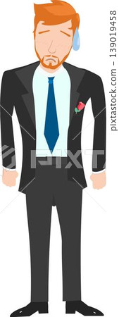 Illustration of a Businessman With Brown Hair Wearing a Tuxedo, Looking Nervous or Tired, and Sweating Illustration of a Businessman With Brown Hair Wearing a Tuxedo, Looking Nervous or Tired, and Sweating 139019458