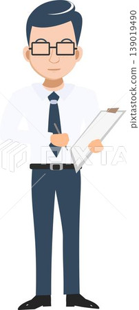 Illustration of a Man in White Office Attire Holding a Clipboard Isolated on a White Background. Illustration of a Man in White Office Attire Holding a Clipboard Isolated on a White Background. 139019490