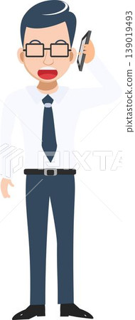 This is an Illustration of a Businessman in a White Office Dress in a Phone Call While Holding His Phone. This is an Illustration of a Businessman in a White Office Dress in a Phone Call While Holding His Phone. 139019493