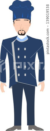 Illustration of a Male Chef in a Blue Uniform and Hat Cooking Illustration of a Male Chef in a Blue Uniform and Hat Cooking 139019538