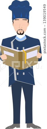 An Illustration of a Male Cook Engrossed in a Recipe Book While Learning An Illustration of a Male Cook Engrossed in a Recipe Book While Learning 139019549