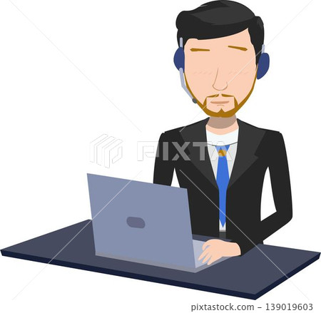 Illustration of a Man or Businessman or Customer Service Working on a Laptop Computer With Headset Illustration of a Man or Businessman or Customer Service Working on a Laptop Computer With Headset 139019603