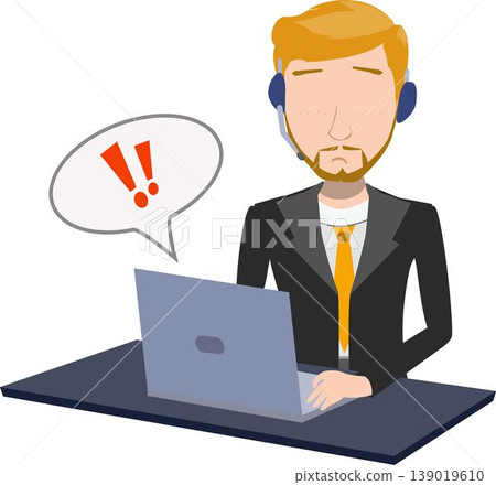 Illustration of a Man or Businessman or Customer Service With Yellow Hair Using a Laptop With Exclamation Mark Illustration of a Man or Businessman or Customer Service With Yellow Hair Using a Laptop With Exclamation Mark 139019610