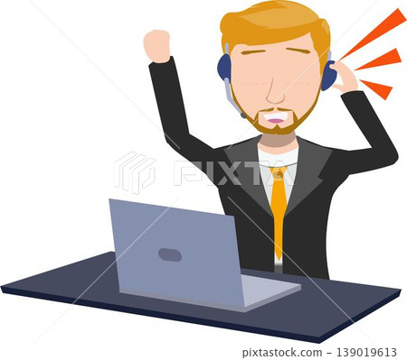Illustration of a Brunette Man or Businessman or Customer Service Wearing a Headset Working on His Laptop Surprised or Shocked With Exclamation Mark Illustration of a Brunette Man or Businessman or Customer Service Wearing a Headset Working on His Laptop Surprised or Shocked With Exclamation Mark 139019613
