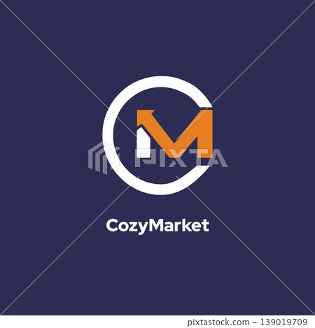 Cozymarket - Linked Letter M Logo with Arrow. Cozymarket - Linked Letter M Logo with Arrow. 139019709
